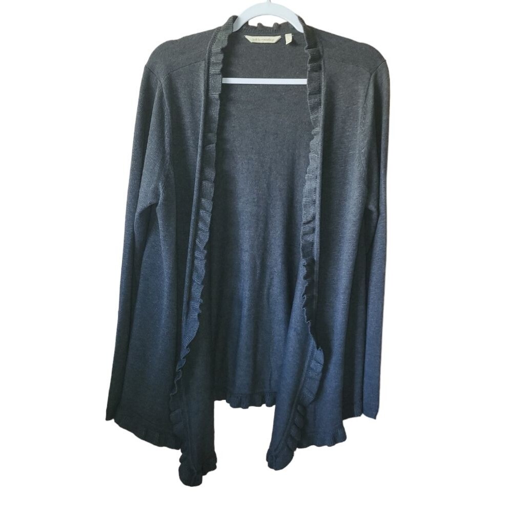 Soft Surroundings Cashmere Blend Open Front Ruffle Trim Lightweight Cardigan - Picture 2 of 4